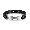 Men's titanium steel bracelet with black watch band links and silver brushed plate - Black
