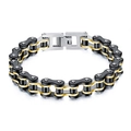 Men's tri-color stainless steel motorcycle chain bracelet in black gold and silver finish - Black & Gold