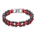 Industrial style tricolor stainless steel motorcycle chain bracelet in black red and silver - Black & Red