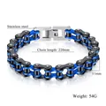 Men's stainless steel bicycle chain bracelet in blue, black and silver finish - Black & Blue