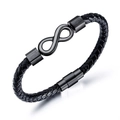 Bracciale da uomo in pelle nera intrecciata con ciondolo simbolo dell'infinito opaco - Nero