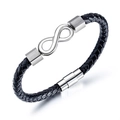 Bracciale in pelle intrecciata nera con simbolo dell'infinito e chiusura magnetica argento - Colore Acciaio