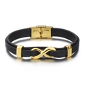 Herren Vintage Lederarmband in Schwarz mit goldenem Unendlichkeitssymbol aus Edelstahl - Gold