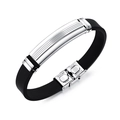 Herren Sportarmband mit schwarzem Silikonarmband und poliertem Edelstahlverschluss - Stahlfarbe
