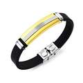 Modisches Herren-Silikonarmband mit gold- und silbernen Stahlplattendetails - Gold Stil