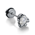 Orecchino a corona in acciaio al titanio con zircone e dettaglio trama a corda intrecciata - Argento (Gemma Bianca)