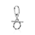 Minimalist silver stainless steel hoop earrings with unique bamboo style pendant - Silver