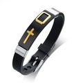 Pulsera de silicona negra para hombre con cruz dorada y hebilla metálica ajustable - Panel Negro + Cruz Dorada