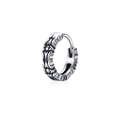 Retro punk style stainless steel hoop earrings with gothic engraved patterns on white background - Silver Vintage Embossed (Single)
