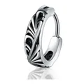 Vintage gothic cross huggie earrings in retro silver stainless steel with engraved texture - Silver