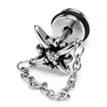 Orecchino gotico in acciaio inox con croce, zircone e catena stile industriale - Argento