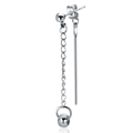 Orecchino minimalista in acciaio argento con catene lunghe e perline metalliche geometriche - Argento