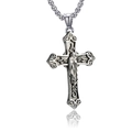 Collana vintage con croce in acciaio inossidabile con rilievo di Maria e dettagli incisi - Pendente a Croce con Catena da 60cm