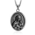 Collana retrò in acciaio inossidabile con pendente ovale Gesù in argento antico - Etichetta Guerriero (Con Catena)