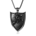 Retro stainless steel shield necklace with roaring beast relief and square link chain - Pendant With Chain