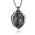 Collier avec pendentif bouclier Saint-Michel en acier inoxydable vieilli - Pendentif Bouclier Guerrier Ange (Avec Chaîne 60cm)