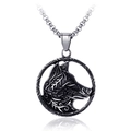 Retro stainless steel wolf head pendant necklace with vintage floral relief on white base - Pendant + Chain (With Chain)
