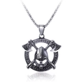 Collar vikingo vintage de acero con runas y hachas de guerra en una cadena veneciana - Colgante Guerrero Dios de la Guerra