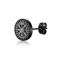 Viking Vegvisir compass stud earrings in black stainless steel with Nordic runes - Viking Runes / 10mm