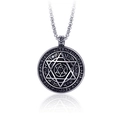 Collar vintage de acero inoxidable con hexagrama, signos del zodiaco y runas - Placa Hexagrama
