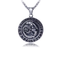 Collar con colgante Ouroboros de guerrero vikingo vintage en acero inoxidable plata - Etiqueta