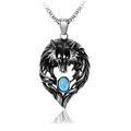 Vintage wolf head pendant necklace for men with blue gemstone and antique silver finish - Pendant Only (Wolf Head Tag)