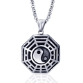 Silberner Tai Chi Yin Yang achteckiger Anhänger mit Vintage-Finish und feiner Box-Kette - Tai Chi Yin Yang