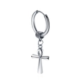 Orecchino a cerchio in acciaio con croce Ankh egiziana e perla con motivo greco - Stile Croce Greca (Venduto Singolarmente)