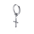 Retro stainless steel hoop earring with engraved pattern and silver cross pendant - Cross Style (5282339957550) / Steel