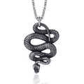 Vintage stainless steel snake pendant necklace with oxidized serpent scales texture - Antique Silver Snake Pendant
