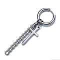 Orecchino a cerchio punk in acciaio inossidabile argento con croce e catenella - Stile croce grande - Colore acciaio
