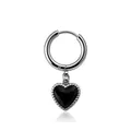Pendientes de aro de acero inoxidable plateado con colgante de corazón negro para hombre - Corazón de Esmalte Negro (Individual)