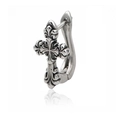 Vintage gothic fleur-de-lis cross earring with retro blackened silver finish for men - Single Cross