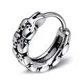 Retro silver punk hoop earring featuring embossed skull patterns and antique finish - Retro Skull Relief (Single Piece)