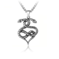 Vintage silver double snake heart pendant necklace in durable stainless steel - Antique Silver