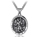 Collier pendentif Saint Christophe vintage en acier inoxydable avec finition antique - Pendentif Saint Christophe + Chaîne 60cm