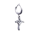 Gothic cross heart hoop earring in silver metal with vintage floral relief patterns - Cross Heart