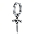 Gothic silver hoop earrings with dagger pendant and black zircon stone inlay for men - Antique Silver