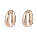 Minimalist golden conch shell earrings with a high-polish finish on a white background - KC Gold