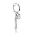 Silver dragon ear clip earring with dangling tassel chain and steel dragon pendant - Dragon Tag and Cuban Chain Ear Clip (Style 20)