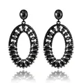 Elegant vintage black crystal drop earrings with teardrop hollow design and rhinestones - Black