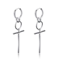 Silver long tassel chain earrings with multi-ring T-bar drop in minimalist style - T-Shaped Cross Long Bar Minimalist Style