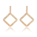 Elegantes pendientes colgantes geométricos dorados con pedrería y colgantes de rombo - Dorado