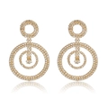 Elegant gold concentric circles drop earrings with white crystal pavé for women - Gold
