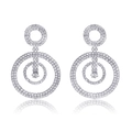 Silver tiered hoop earrings with sparkling rhinestones and drop crystal accents - Silver