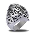 Vintage stainless steel eagle head ring for men with intricate tribal feather engraving - 23# / Antique Silver