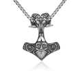 Vintage stainless steel viking Thor hammer necklace with goat totem and bearded face relief - Ram Thor's Hammer Pendant (With Chain)
