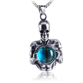 Collana teschio hip hop con pietra nebulosa blu e catena in acciaio inossidabile retrò - Ciondolo Scheletro Con Catena