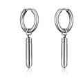 Polished silver stainless steel bullet drop hoop earrings for men in a punk rock style - One Pair / Silver