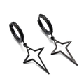 Punk black stainless steel hoop earrings with hollow elongated star pendants for men - Black Pair